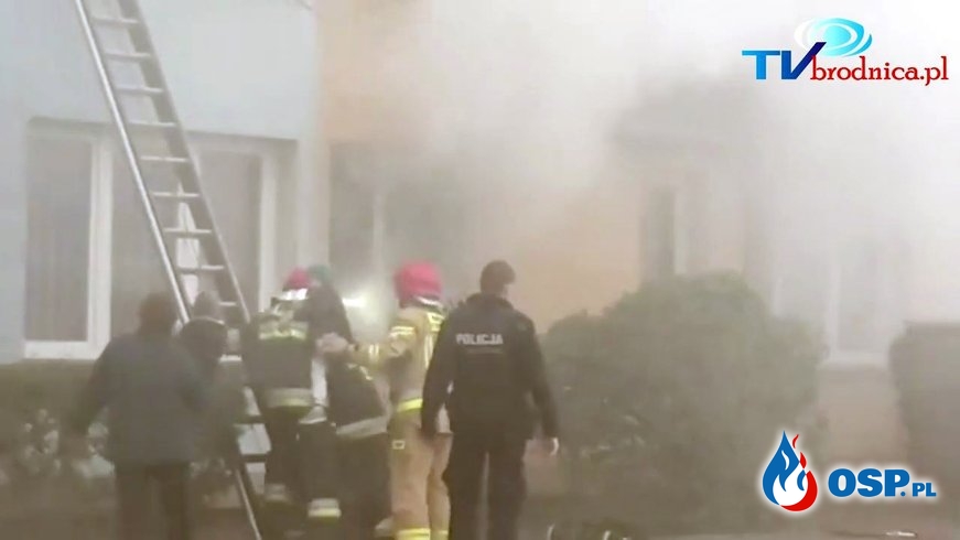 Strażacy ewakuowali przez okno dzieci, kobietę i... kanarka. Dramatyczna akcja w Brodnicy. OSP Ochotnicza Straż Pożarna