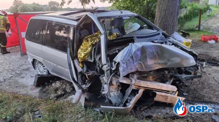 Dwóch mężczyzn zginęło w wypadku pod Malborkiem. Auto rozbiło się na drzewie. OSP Ochotnicza Straż Pożarna