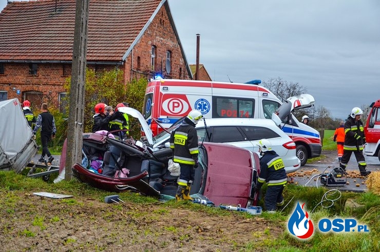 9 osób rannych po zderzeniu dwóch aut. Wśród poszkodowanych są dzieci. OSP Ochotnicza Straż Pożarna