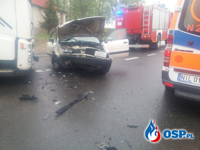 Wypadek Wirwajdy auto osobowe i ciężarowe - droga krajowa nr16 OSP Ochotnicza Straż Pożarna