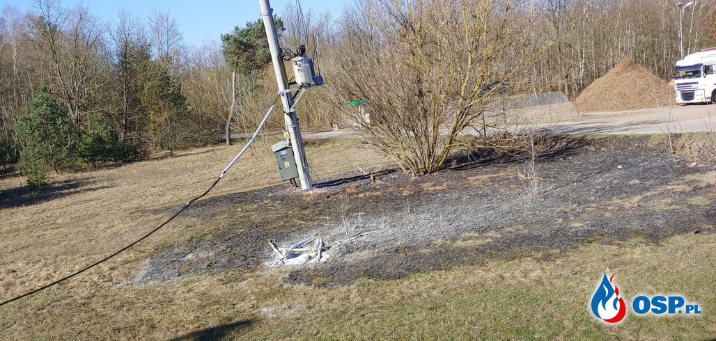 Zerwana linia energetyczna i pożar trawy OSP Ochotnicza Straż Pożarna