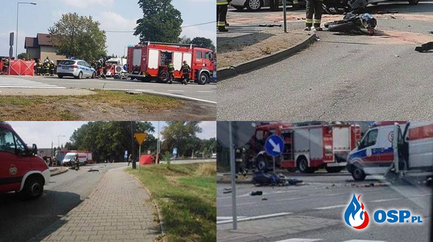 Tragiczny wypadek na DK 81. Motocyklista zginął po zderzeniu z busem. OSP Ochotnicza Straż Pożarna