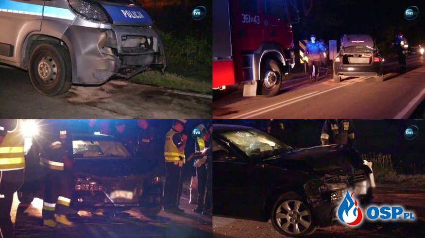 Czterech policjantów rannych po czołowym wypadku podczas pościgu w Łomży OSP Ochotnicza Straż Pożarna