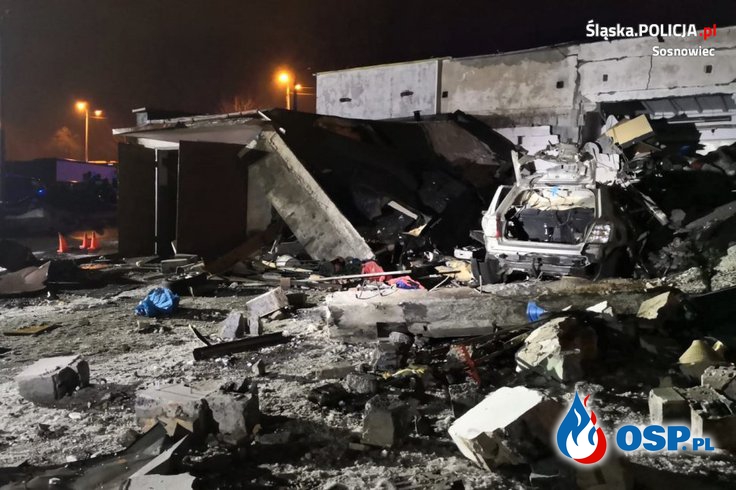Potężna eksplozja gazu w Sosnowcu zniszczyła garaże oraz samochody. Ewakuowano blisko 400 mieszkańców. OSP Ochotnicza Straż Pożarna