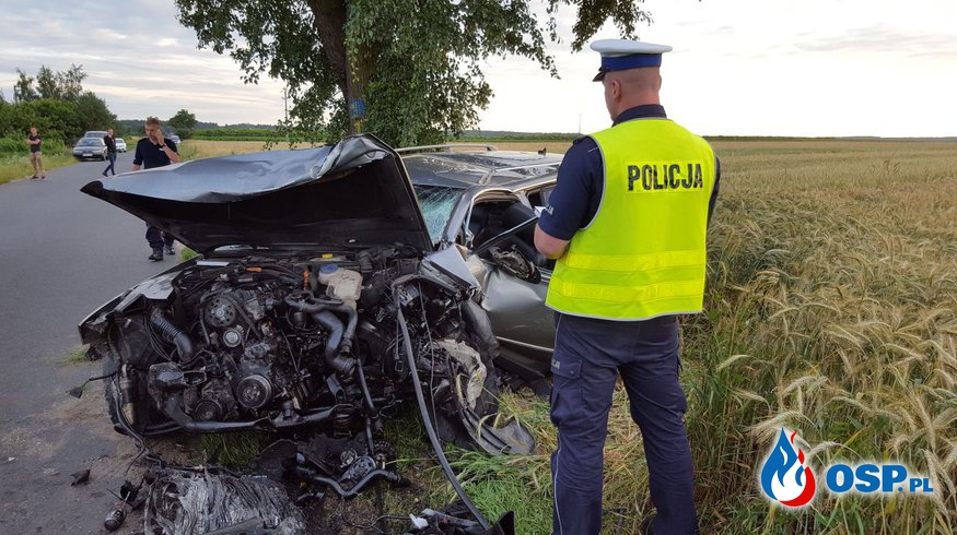 Wypadek śmiertelny w Tarnowej. 42-latka podróżowała z czwórką dzieci. OSP Ochotnicza Straż Pożarna