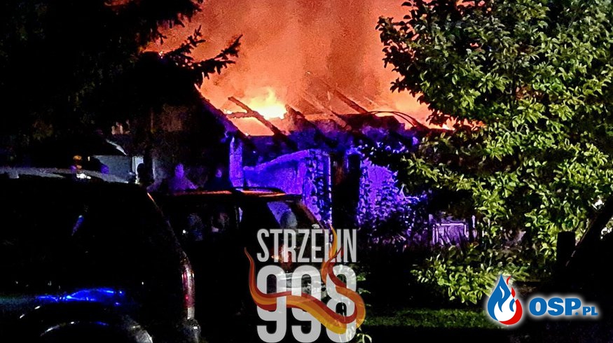 Nocny pożar pod Strzelinem. Budynek masarni doszczętnie spłonął. OSP Ochotnicza Straż Pożarna