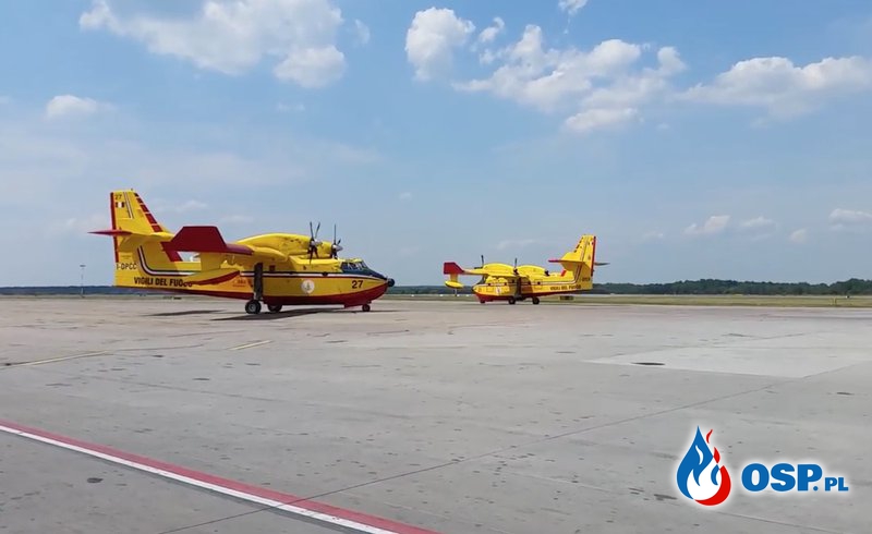 Dwa włoskie samoloty gaśnicze Canadair CL-415 lądowały w Katowicach [FOTO] OSP Ochotnicza Straż Pożarna