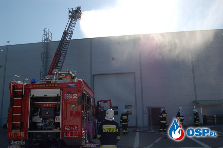 Ćwiczenia w Amice – ewakuacja hali produkcyjnej – wydział płyt grzejnych OSP Ochotnicza Straż Pożarna