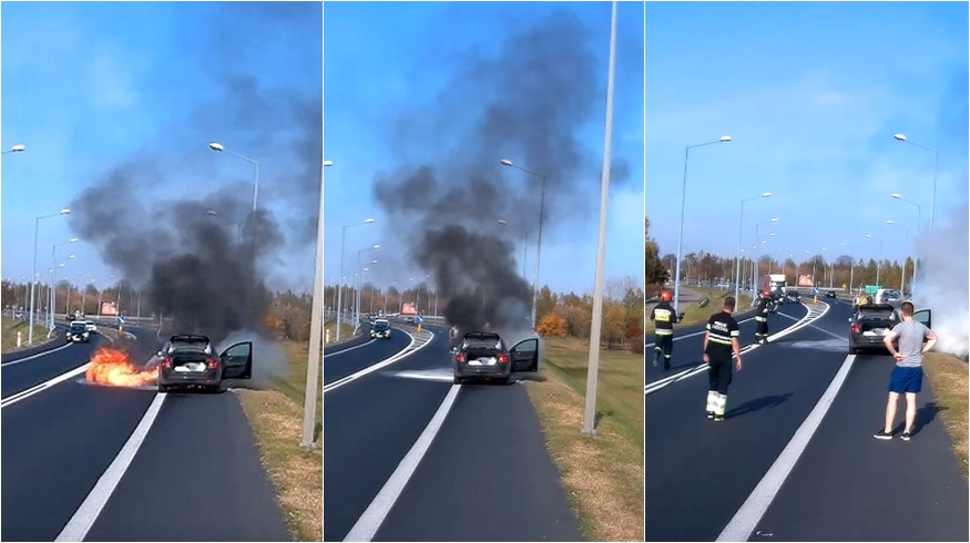 Volvo zapaliło się podczas jazdy. Świadkowie ruszyli z