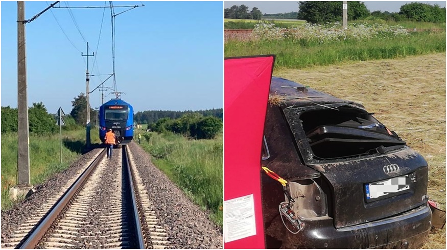 Pociąg zmiażdżył samochód na przejeździe kolejowym. 47
